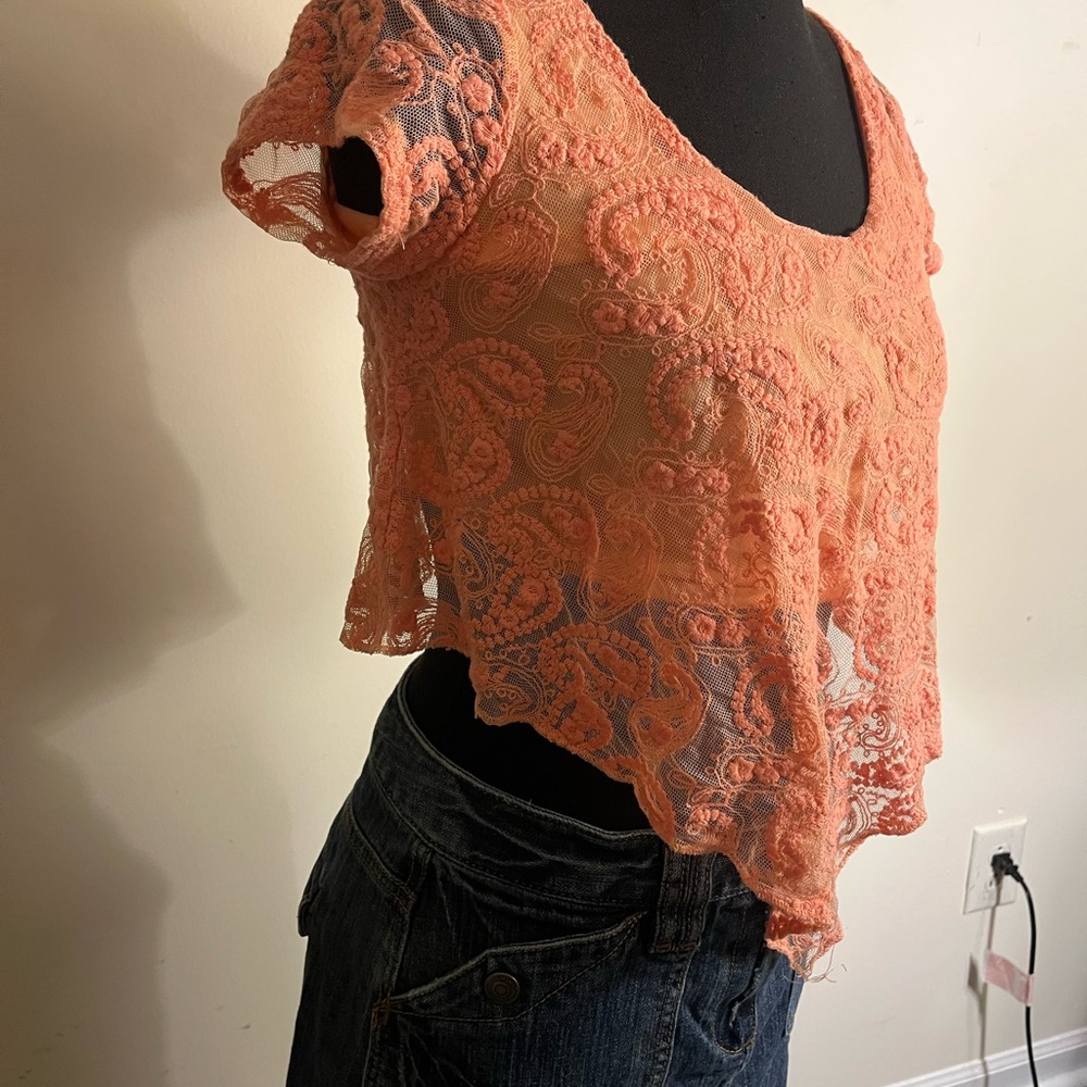 Charlotte Russe Coral Lace Crop Top - Picture 2 of 7